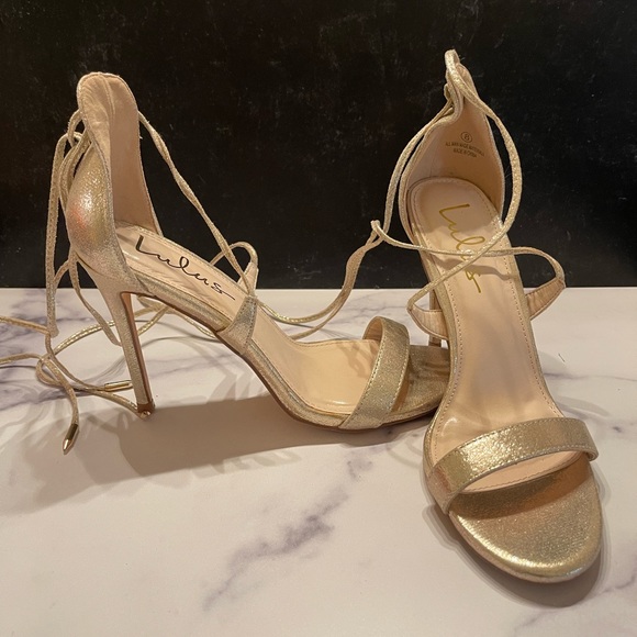 Aimee Champagne Metallic Lace-Up Heels - Picture 2 of 4